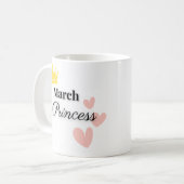 March Princess Mug – Gold Crown & Hearts Design コーヒーマグカップ (正面左)