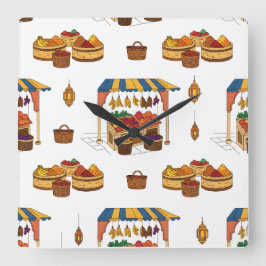 Marché marocain & Fruits Motif スクエア壁時計