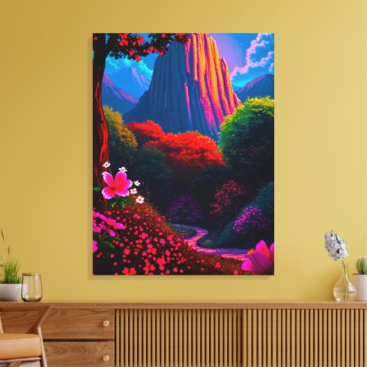 Märchenhafter Wanderpfad durch blühende Berglandsc キャンバスプリント (インサイチュ (リビング))