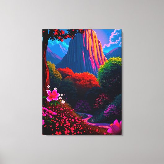 Märchenhafter Wanderpfad durch blühende Berglandsc キャンバスプリント (正面)