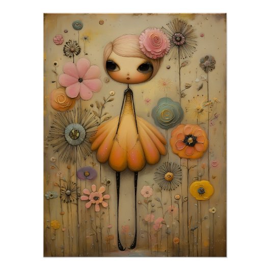 Märchenhaftes Blumenmädchen im Vintage-Stil ポスター (正面)