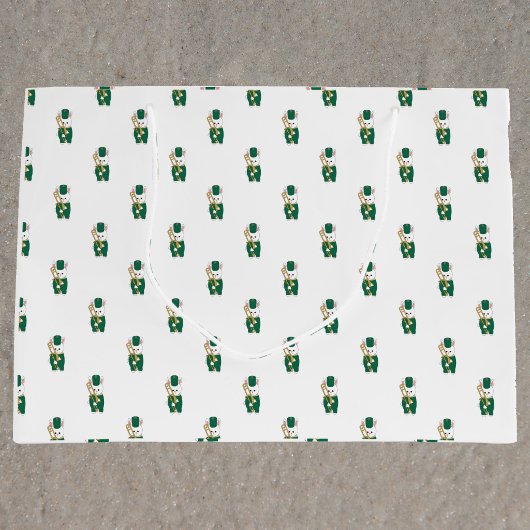 Marching Band Bunny Trombone Green Gold Pattern ラージペーパーバッグ