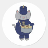 Marching Band Cat Drum Navy Blue Gold ラウンドシール (正面)