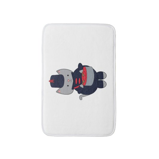 Marching Band Cat Drummer Navy Blue Red バスマット (正面縦)