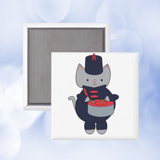 Marching Band Cat Drummer Navy Blue Red マグネット