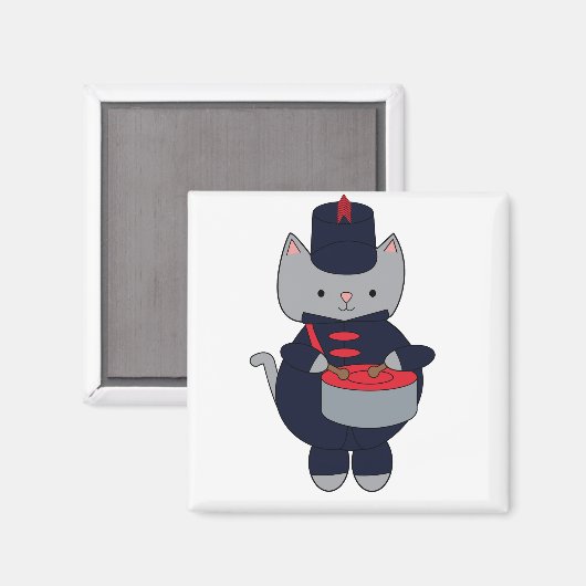 Marching Band Cat Drummer Navy Blue Red マグネット (正面/裏面)