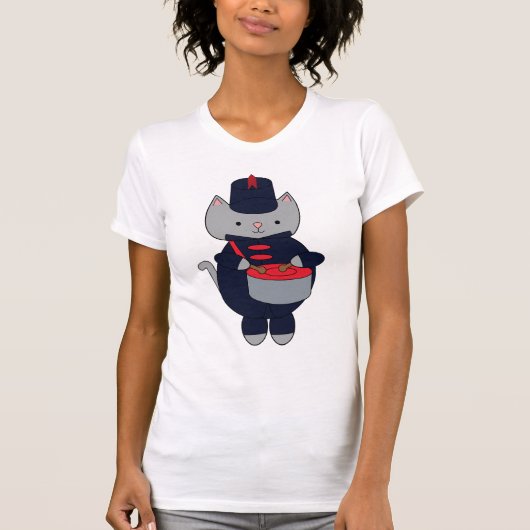 Marching Band Cat Navy Blue Red Tシャツ (正面)