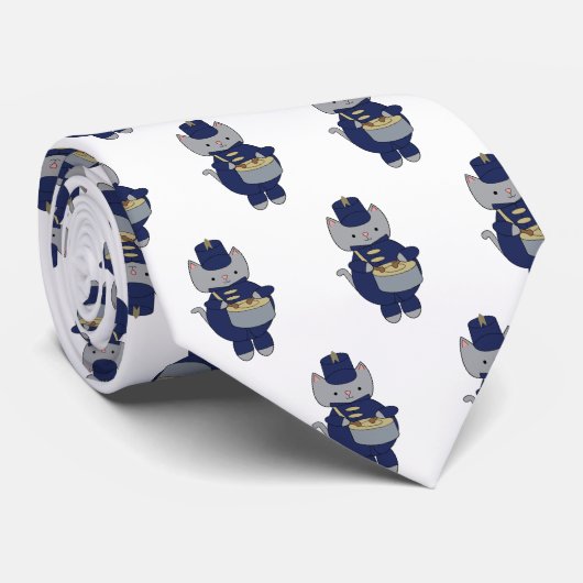 Marching Band Drumline Cat Navy Blue Gold Pattern ネクタイ (ロール)