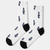 Marching Band Drummer Cat Navy Blue Gold Pattern ソックス (左)