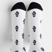 Marching Band Drummer Cat Navy Blue Gold Pattern ソックス (上部)