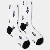 Marching Band Drummer Cat Navy Blue Gold Pattern ソックス (右)