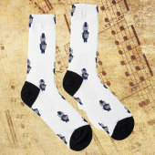 Marching Band Drummer Cat Navy Blue Gold Pattern ソックス