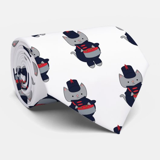 Marching Band Drummer Cat Navy Blue Red ネクタイ (ロール)