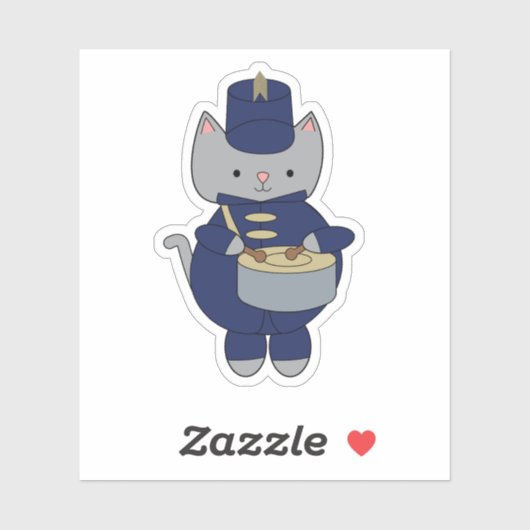 Marching Band Gray Cat Drum Navy Blue Gold シール (シート)