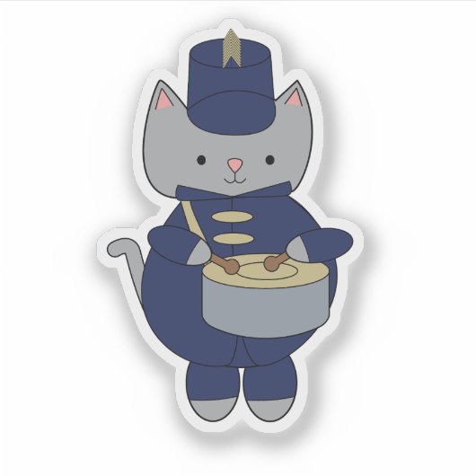 Marching Band Gray Cat Drum Navy Blue Gold シール (正面)