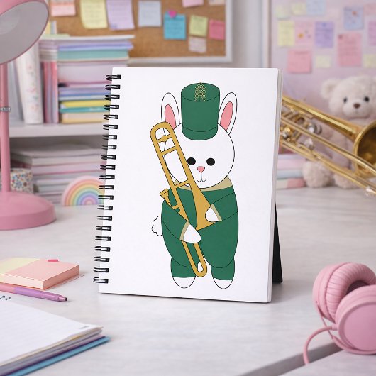 Marching Band Rabbit with Trombone in Green Gold ノートブック