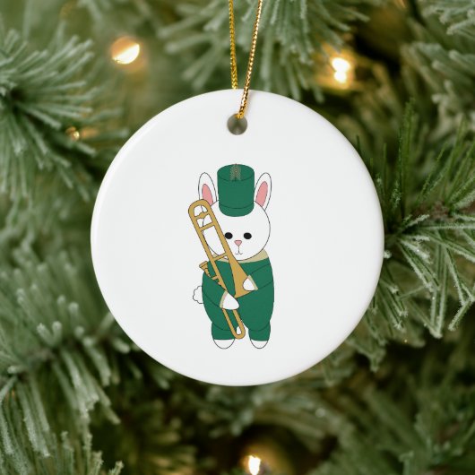 Marching Bunny Trombone Green Gold Personalize セラミックオーナメント (ツリー)