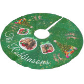 Marching Festive Reindeer Green 3 Photo Tree Skirt ブラッシュドポリエステルツリースカート (アングル)