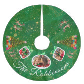 Marching Festive Reindeer Green 3 Photo Tree Skirt ブラッシュドポリエステルツリースカート (正面)