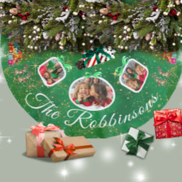 Marching Festive Reindeer Green 3 Photo Tree Skirt ブラッシュドポリエステルツリースカート