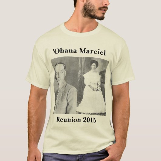Marcielの懇親会2015年: Antone Jr.及びユリのʻOhana Tシャツ (正面)