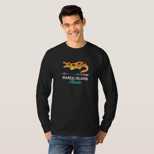Marco Island Florida Alligator Retro Sun Palm Tree Tシャツ (正面フル)