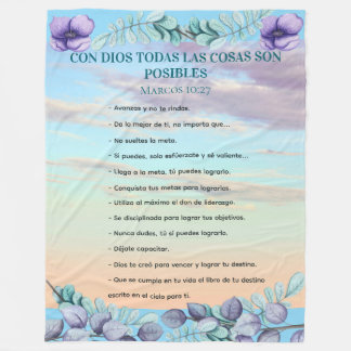 Marcos 10:27 Con Dios Todo Posible Fondo Azul Lila フリースブランケット