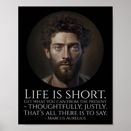 Marcus Aurelius – 人生は短い – ストイック哲学 ポスター (正面)