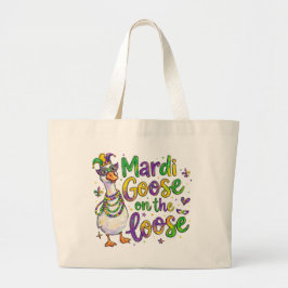 Mardi Goose Tote Bag – Funny Animal Mardi Gras Car ラージトートバッグ