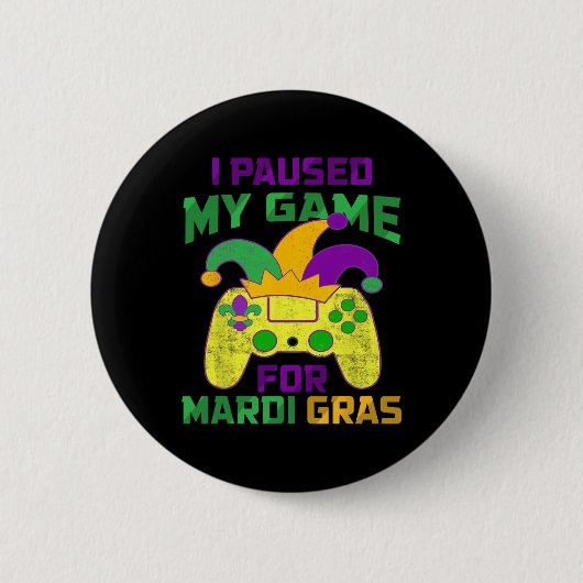 Mardi GrasコントローラのVideo Gamのゲームを一時停止 缶バッジ (正面)