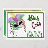 MARDI GRASパーティの招待状 – マスク – 5 x 7 招待状 (正面/裏面)