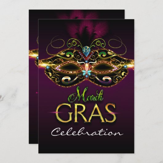 MARDI GRASパープルマスクカラフルパーティの招待状 招待状 (正面/裏面)