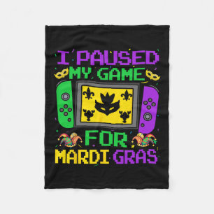 Mardi Grasビデオゲーマーメンズボーのゲームを一時停止 フリースブランケット