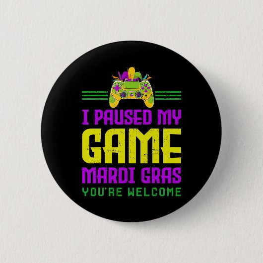 Mardi Grasビデオゲームコントロールのゲームを一時停止 缶バッジ (正面)