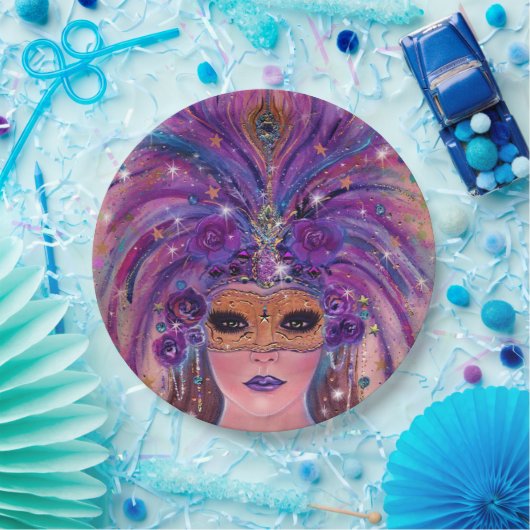 Mardi Grasファンタジーの女性のマスクby Renee Lavoie ペーパープレート (パーティー)