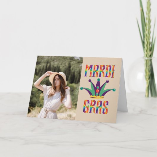 Mardi Grasフォトパーソナライズされたカード サンキューカード (正面)