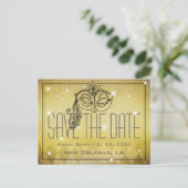 Mardi Grasマスカレードマスク金ゴールド日付を保存 ポストカード (スタンド正面)