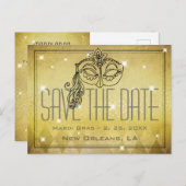 Mardi Grasマスカレードマスク金ゴールド日付を保存 ポストカード (正面/裏面)