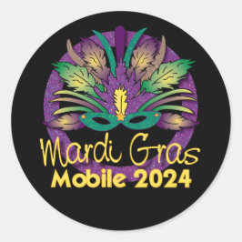 Mardi Grasマスクステッカー–2024 – モバイル, AL ラウンドシール