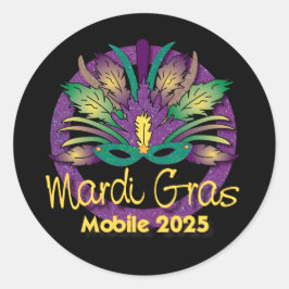 Mardi Grasマスクステッカー–2025 – モバイル, AL ラウンドシール