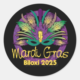 Mardi Grasマスクステッカー – 2025 - Biloxi, MS. ラウンドシール