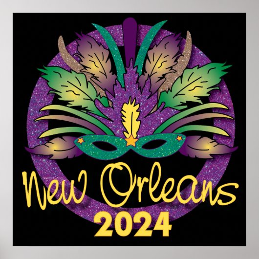 Mardi Grasマスクポスター – 2024 - New Orleans ポスター (正面)