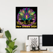 Mardi Grasマスクポスター – 2024 - New Orleans ポスター (ホームオフィス)