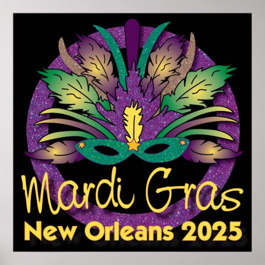 Mardi Grasマスクポスター – 2025 - New Orleans ポスター (正面)