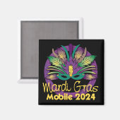 Mardi Grasマスクマグネット – 2024 – モバイル, AL マグネット (正面/裏面)