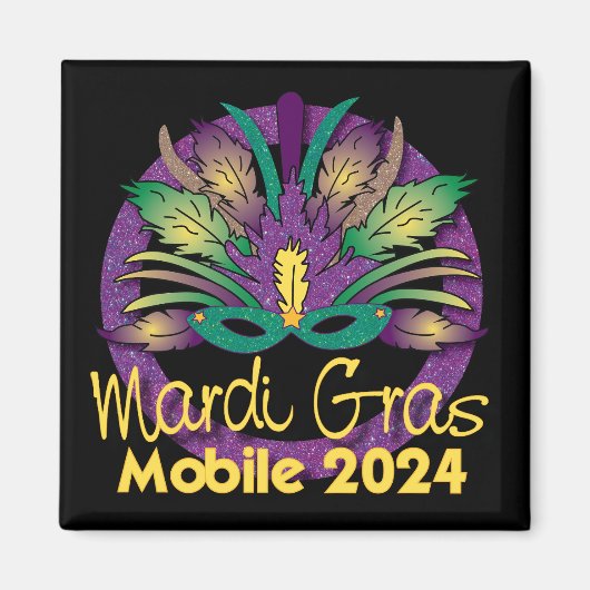 Mardi Grasマスクマグネット – 2024 – モバイル, AL マグネット (正面)