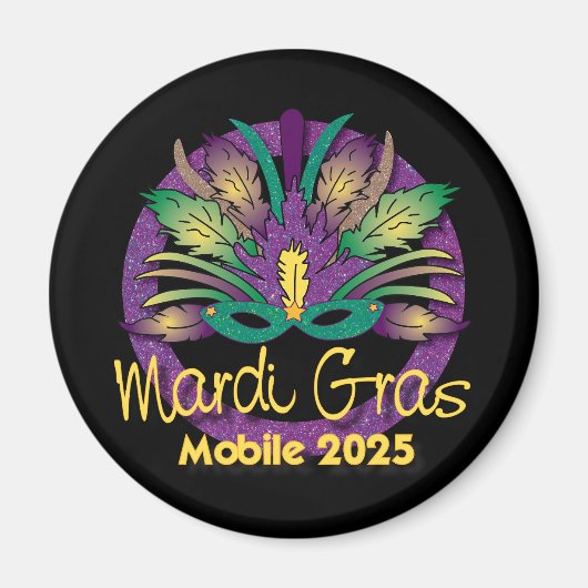 Mardi Grasマスクマグネット – 2025 – モバイル， AL マグネット (正面)