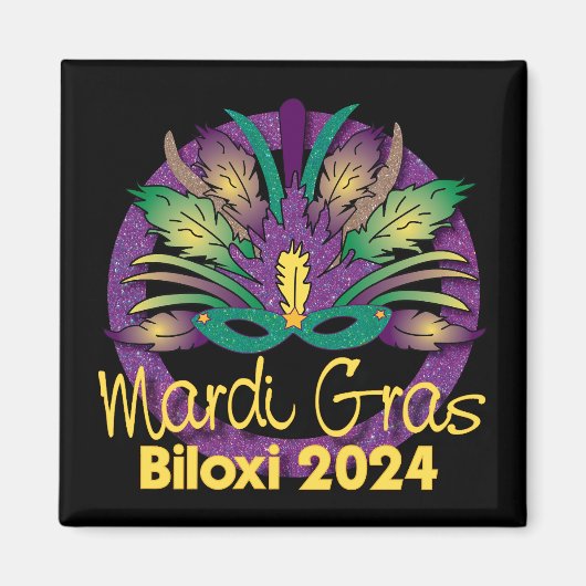 Mardi Grasマスク磁石 – 2024 - Biloxi, MS. マグネット (正面)