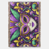 Mardi Grasマスク/ビーズ/(紋章の)フラ・ダ・リ スローブランケット (正面縦)