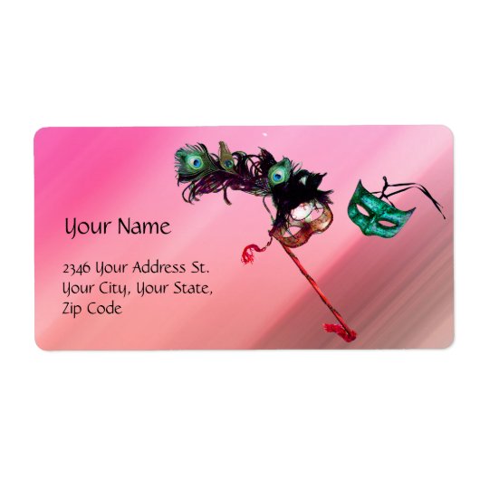 MARDI GRAS仮装ピンク明るい赤紫色ブルー黒絹 ラベル (正面)